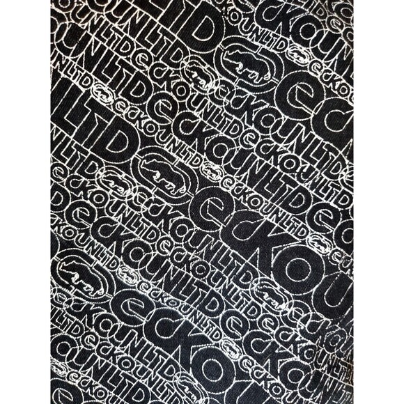 Ecko Unltd Mens Black Baggy Denim Jean Shorts All Over Logo Raw Edge Size 32 - Picture 4 of 11